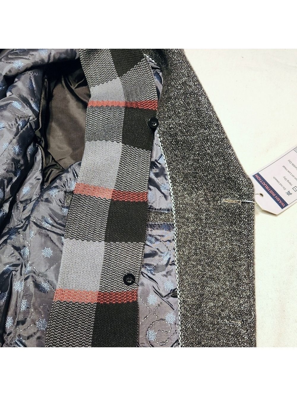Amazon Wool Blend Plaid Scarf Trench Coat Grey Medium - Picture 7 of 10